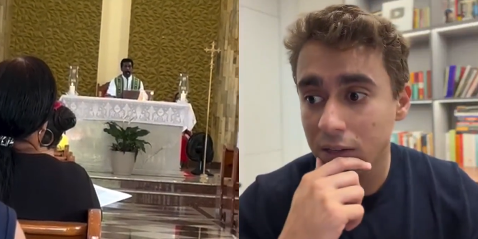 **Padre barra comunhão de fiéis que apoiam Nikolas Ferreira em missa**