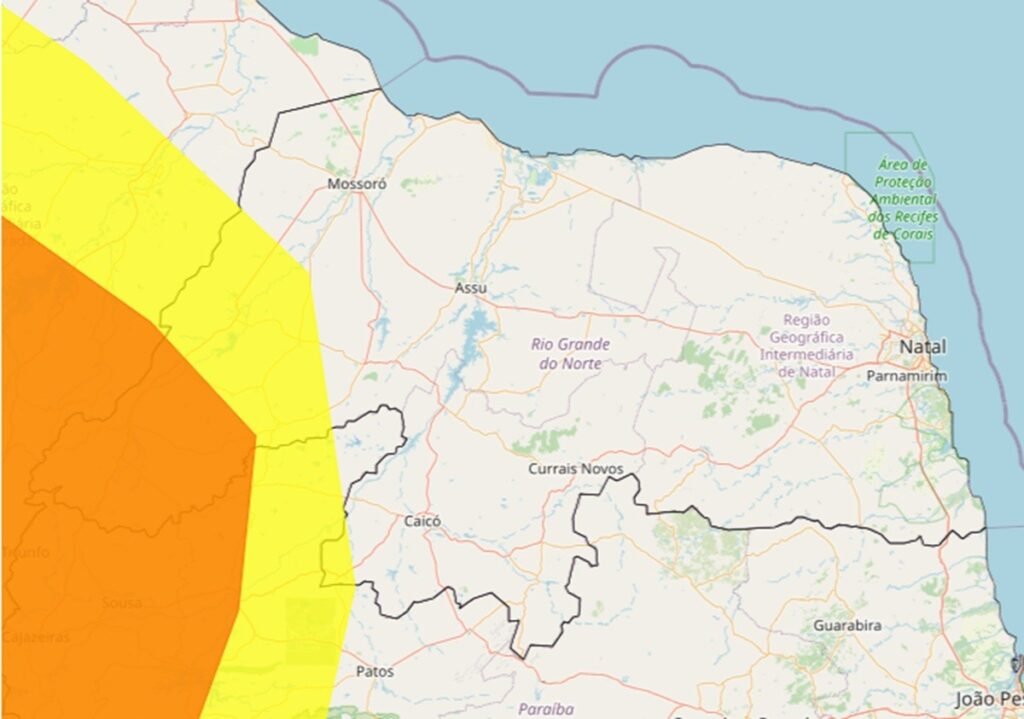 Inmet alerta para chuvas intensas no Oeste do Rio Grande do Norte