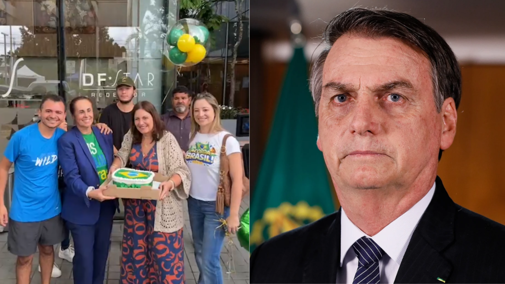 Bia Kicis celebra 71 anos de Bolsonaro em frente ao hospital