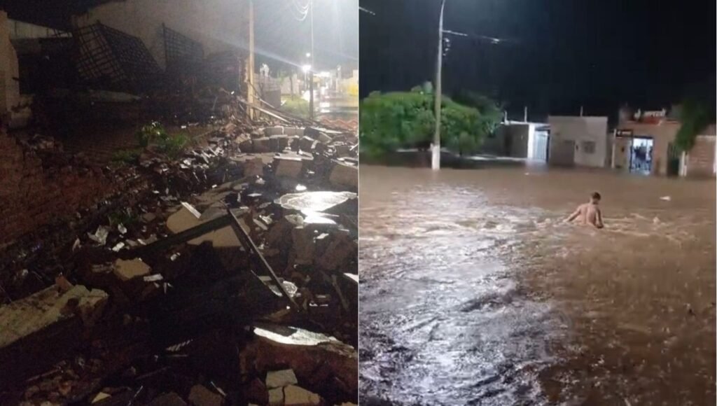 Chuva forte provoca desabamento e alagamentos em Assú (RN)
