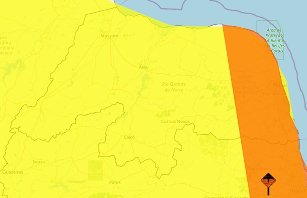 Inmet alerta para chuvas fortes em 55 cidades do RN nesta sexta-feira